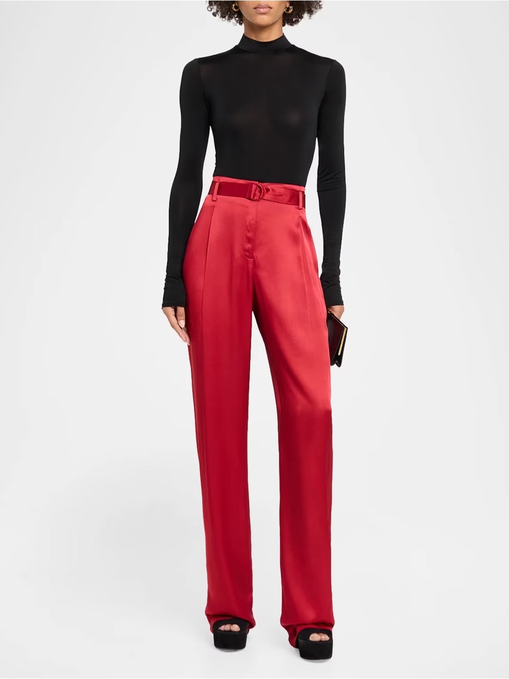 LAPOINTE • Satin Belted Pants in Red
